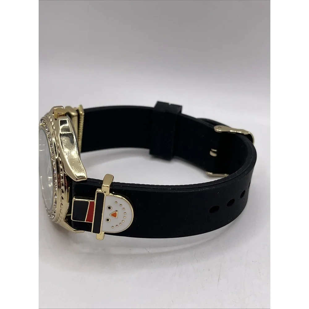 Trelu Women's Quartz Watch Snow & Snowman Black Silicone‎ Band- New Battery